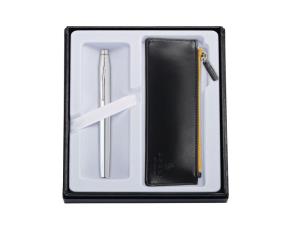 Jgo. Boligr/Rollerball C/Estuche Negro Cromado