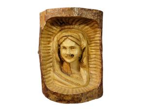 Cara Virgen Tallada Madera Natural