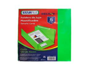 Paquete 5 Folders Color Verde Neon Plastificado Tamaño Carta 9-1/2\