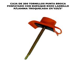 Caja De 200 Tornillos Punta Broca Fosfatado Con Empaque Rojo Ladrillo P/Lamina Troquelada 1/4\...