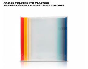 Paq.06 Folders T/O Plastico Transp.c/Varilla Plast.surt.colores